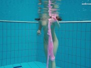 Small tits brunette teen Liza Bubarek swimming in the pool 13/16