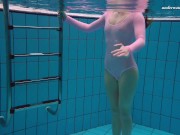 Small tits brunette teen Liza Bubarek swimming in the pool 4/16