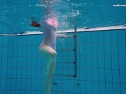 Small tits brunette teen Liza Bubarek swimming in the pool 5/16