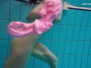 Small tits brunette teen Liza Bubarek swimming in the pool 7/16