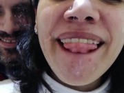 Double Quickie! Cum mouthful swallow and facial cleanup and swallow!