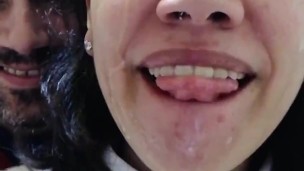 Double Quickie! Cum mouthful swallow and facial cleanup and swallow!