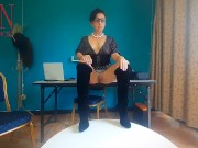 SEXRETARY No panties secretary with black dress Heels in the office