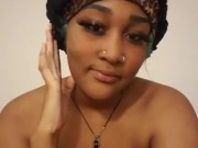 Ebony fucks herself and plays with clit