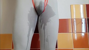 Pissing in leggings and body oiling