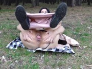 Pussy gaping outdoors. VAGINA OPEN, CLOSE SHOT.