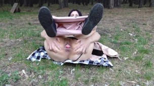Pussy gaping outdoors. VAGINA OPEN, CLOSE SHOT.