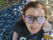 CUTE GIRL IN GLASSES AND SKIRT DOES BLOWJOB AND ANAL SEX TO GET A CUM ON FACE 16/16