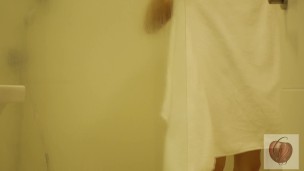 I take a shower alone while my boyfriend watches me