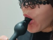 Masturbating on a friend in a public toilet, peeking at her through the door 1/16