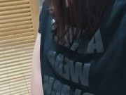 Masturbating on a friend in a public toilet, peeking at her through the door 15/16