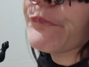 Masturbating on a friend in a public toilet, peeking at her through the door 4/16