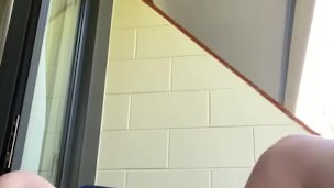 Fat pussy teen masturbates on deck in front of neighbours