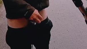 Caught wanking naked by roadside. cum when car passes