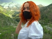 Sexy girl in a dress decided to have fun on the background of the mountains 16/16