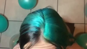 Horny Blue Haired E-Girl Gives Me Head on Her Birthday 