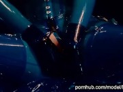 Heavy rubber goddess with big tits in transparent blue latex catsuit and mask masturbates - part 2 16/16