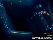 Heavy rubber goddess with big tits in transparent blue latex catsuit and mask masturbates - part 2 3/16
