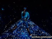 Heavy rubber goddess with big tits in transparent blue latex catsuit and mask masturbates - part 2 7/16