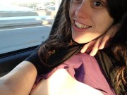 PinkMoonLust Public Flashes Tiniest Tits Small A Cup Breast Cute Pink Nipple Passenger Seat Car Ride 12/16
