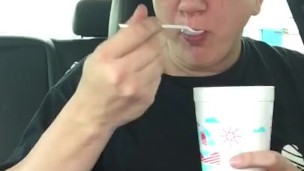 Piggy eating snacks at sonic 