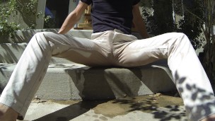 Khakis turn see-through with piss and cum