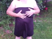 Babe with big natural tits pisses outside