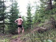 Undressing while walking on a public trail