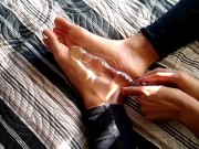 Feet massage with toys from a foot loving girl