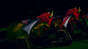 Demon Girls Lick Train Threesome