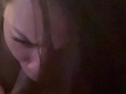 Asian girl dutifully sucks cum out while watching porn  12/16