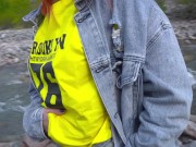 Passionate sucking and sex in nature with a redhead girl - creampie 2/16