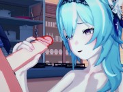 Eula gives a handjob before he cums in her mouth (Genshin Impact Hentai).