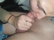POV My girlfriend makes me pull over, gives me a blowjob in the car and swallows half of the cum 13/16