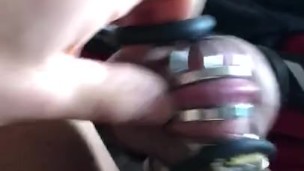 Hot guy locked into Chastity with ball vibrator 