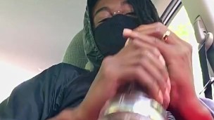 Masturbating in the car with a clear flashlight 🔦🚗 in public