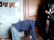Mistress trains her slave to drink urine from a bowl 6/16