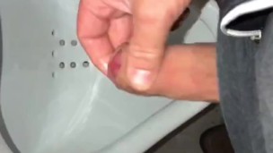 Almost Caught jerking off in front of the urinal because of the camera light, had to stop for later 
