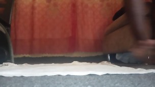 Zip down dickout and legs masturbation 