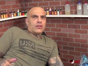 Inked up babe tattoos her friend then lets him stuff her cunt 2/16