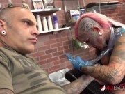 Inked up babe tattoos her friend then lets him stuff her cunt 5/16