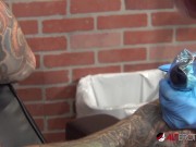 Inked up babe tattoos her friend then lets him stuff her cunt 9/16