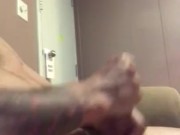 Max jerks off his monster cock on the couch after work with huge cumshot