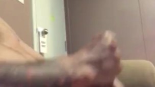 Max jerks off his MONSTER COCK on the couch after work with HUGE CUMSHOT