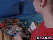 Small titted teen with wet hairy pussy fingered and dildoed by her exotic roommate 2/16