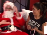 Busty UK dommes humiliating small dick during handjob 5/16