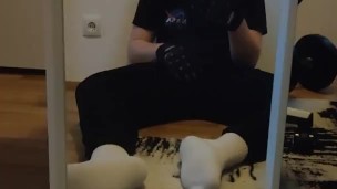 Mx teen jerks off in gear