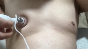 Excited and cum on a nipple masturbation machine