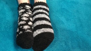 Fuzzy ankle sock tease