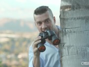 Petite Blonde Teen In A Bikini Masturbates Outdoors While a Voyeur Looks On Before Fucking Doggystyle 1/16